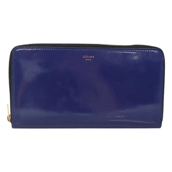 CELINE Long Wallet Enamel Blue Gold Auth am8638 - Picture 2 of 16